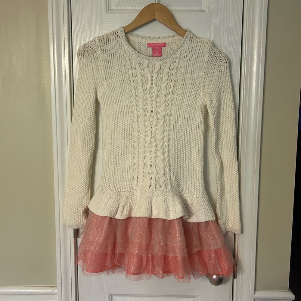 Girls sweater dress with tulle skirt - girls size 8